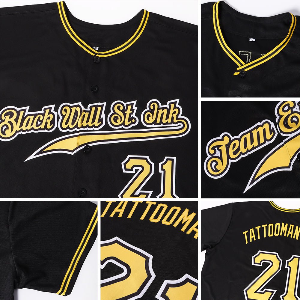 Custom Black Gold-White Authentic Baseball Jersey view 2