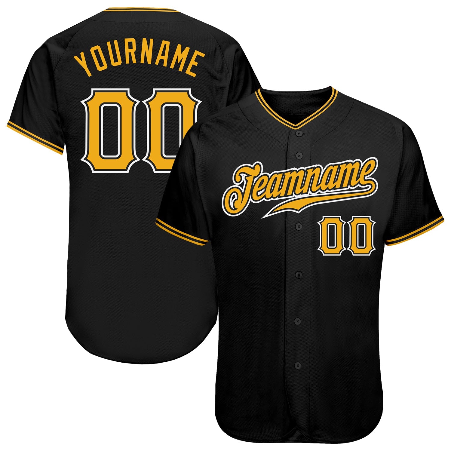 Custom Black Gold-White Authentic Baseball Jersey - Main View