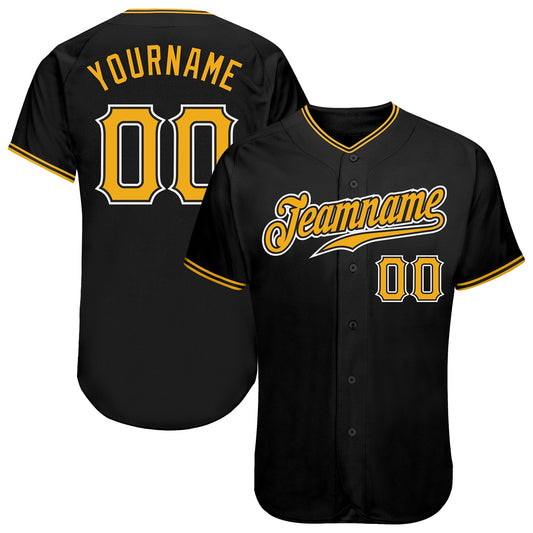 Custom Black Gold-White Authentic Baseball Jersey - Main View