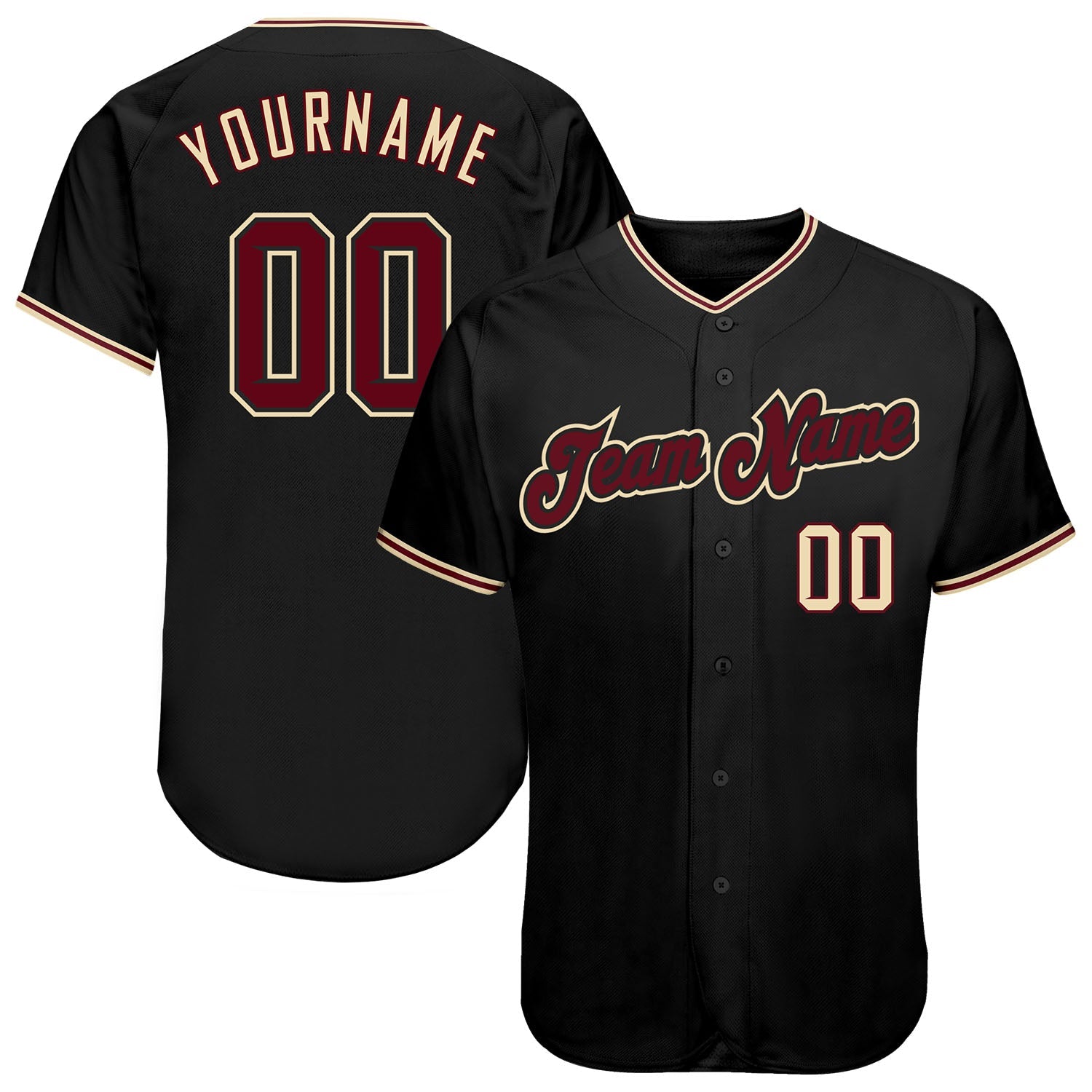 Custom Black Crimson-City Cream Authentic Baseball Jersey - Main View