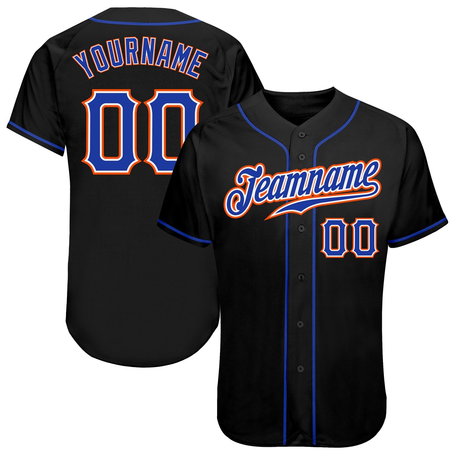 Custom Black Royal-Orange Authentic Baseball Jersey - Main View