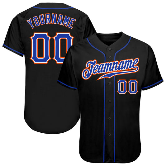 Custom Black Royal-Orange Authentic Baseball Jersey - Main View