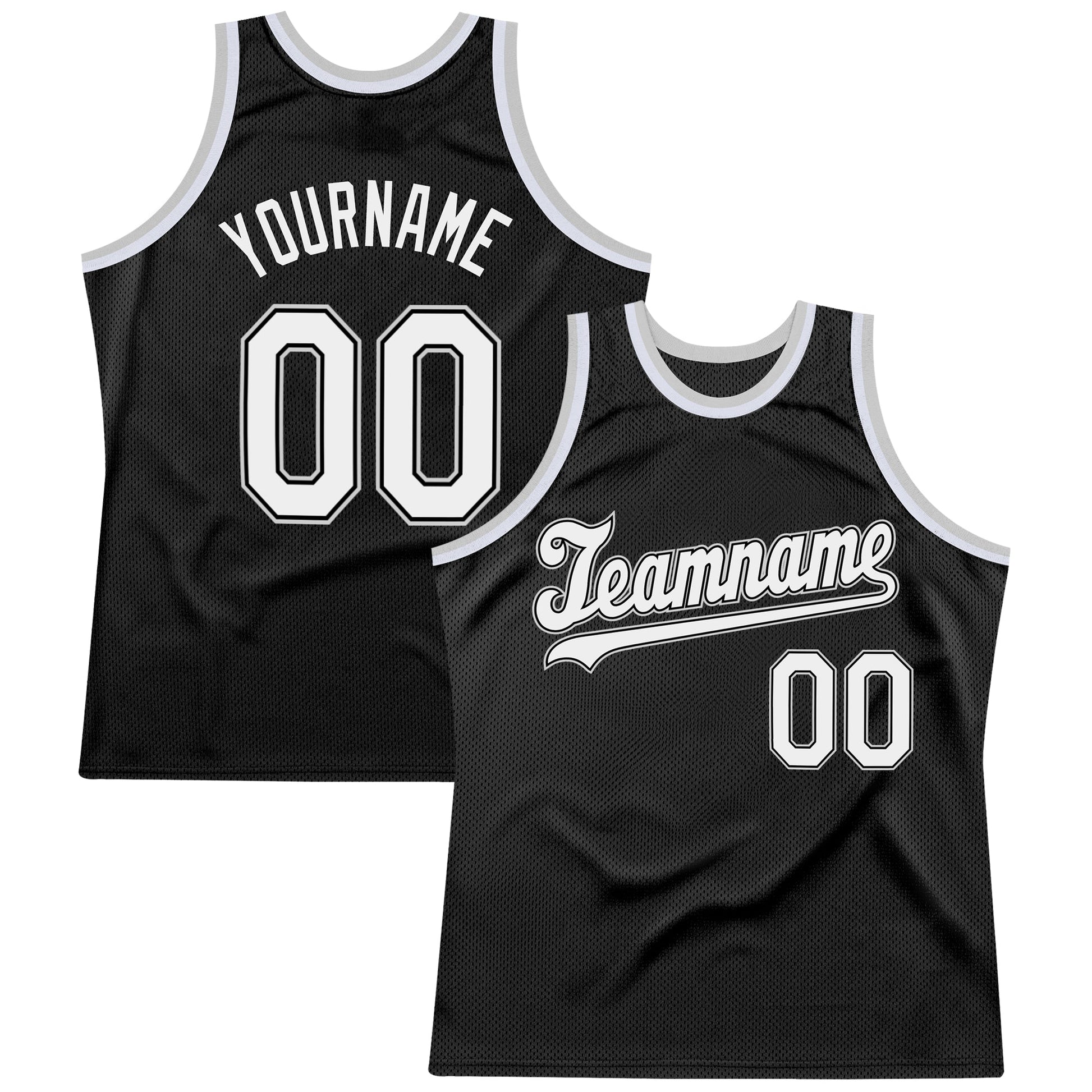 Custom Black White-Gray Authentic Throwback Basketball Jersey - Main View