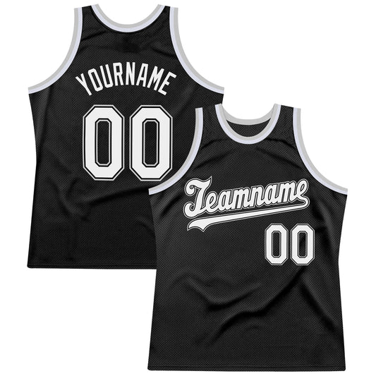 Custom Black White-Gray Authentic Throwback Basketball Jersey - Main View