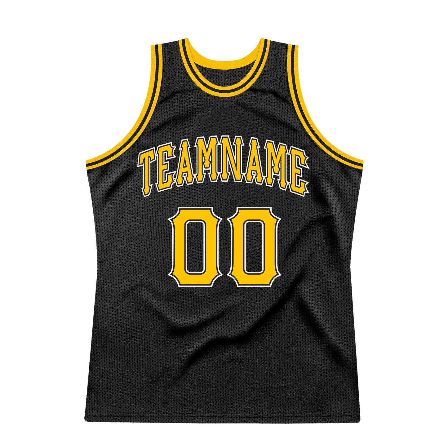 Custom Black Gold-White Authentic Throwback Basketball Jersey view 5