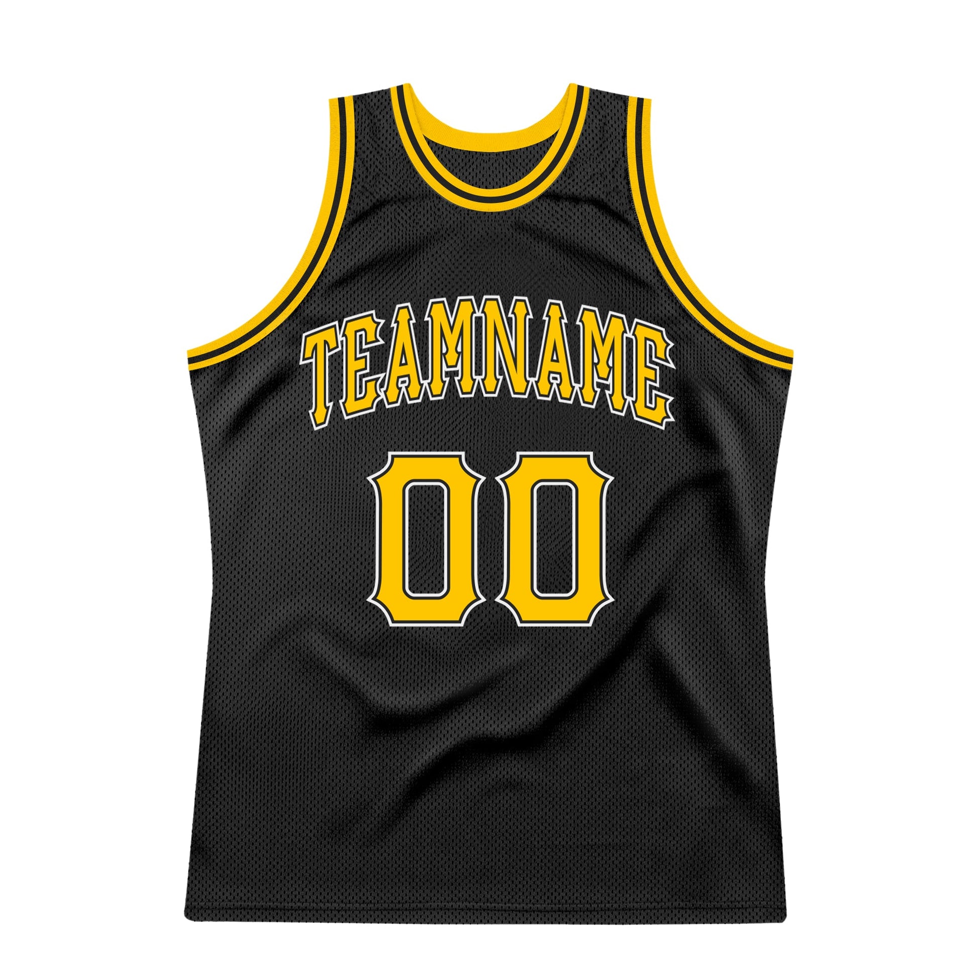 Custom Black Gold-White Authentic Throwback Basketball Jersey view 5