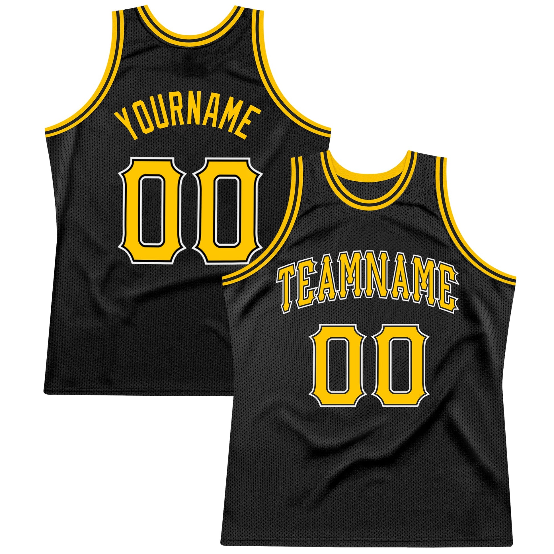 Custom Black Gold-White Authentic Throwback Basketball Jersey - Main View