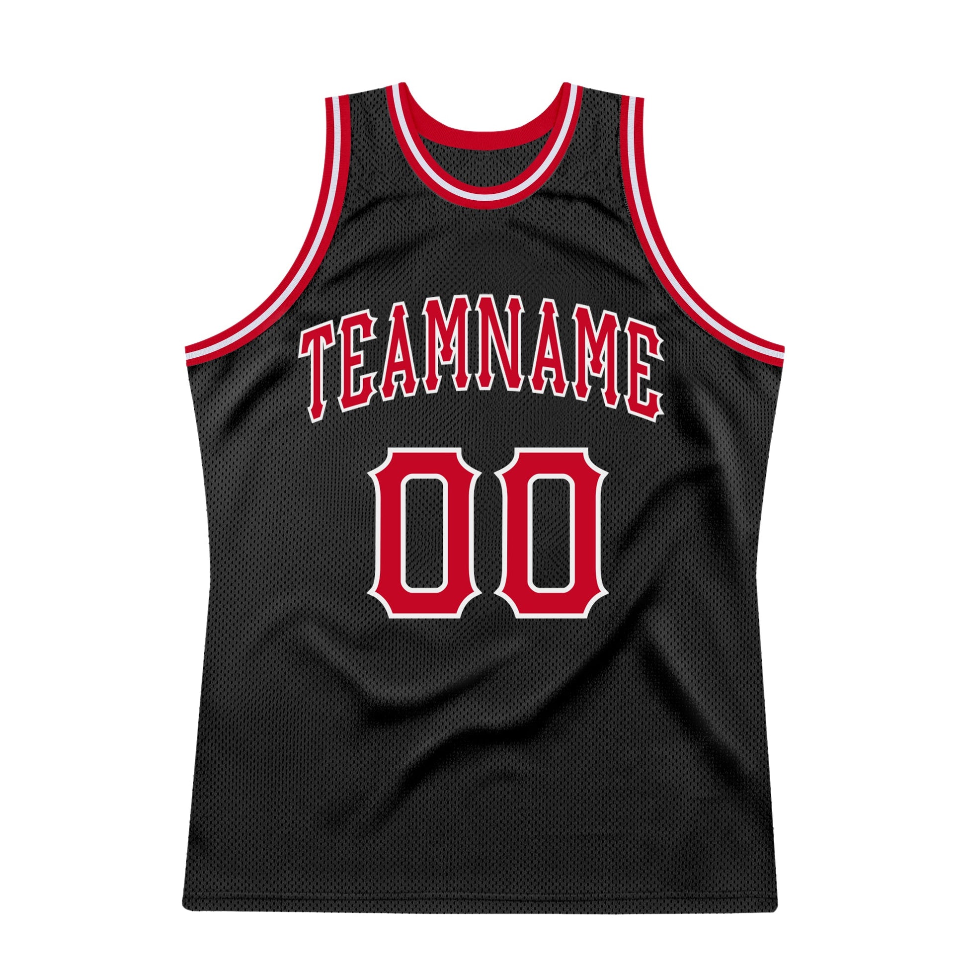Custom Black Red-White Authentic Throwback Basketball Jersey view 6
