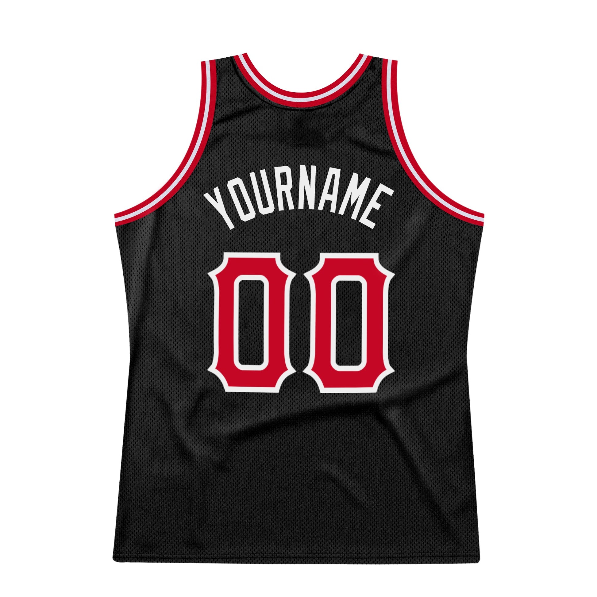 Custom Black Red-White Authentic Throwback Basketball Jersey view 7