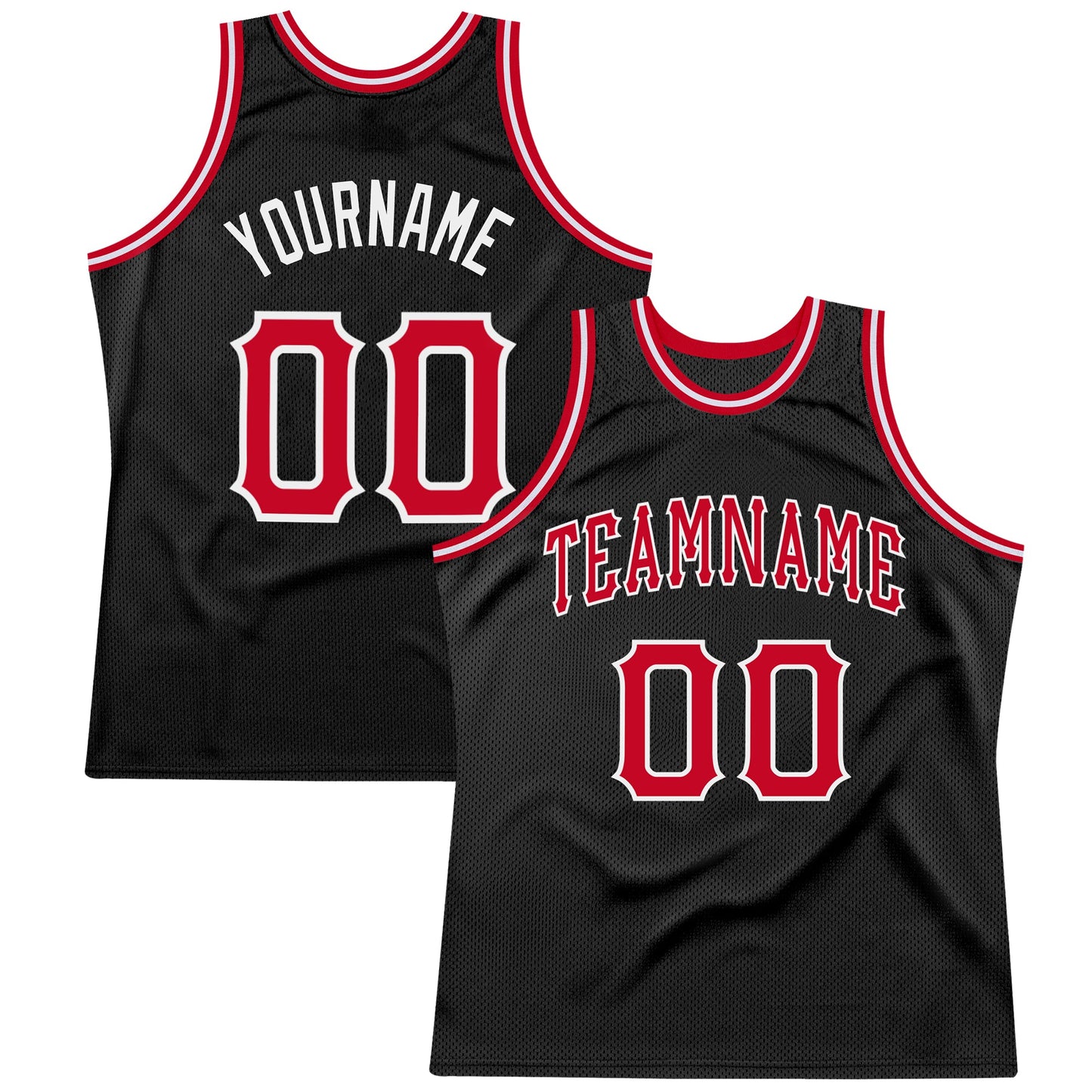 Custom Black Red-White Authentic Throwback Basketball Jersey - Main View