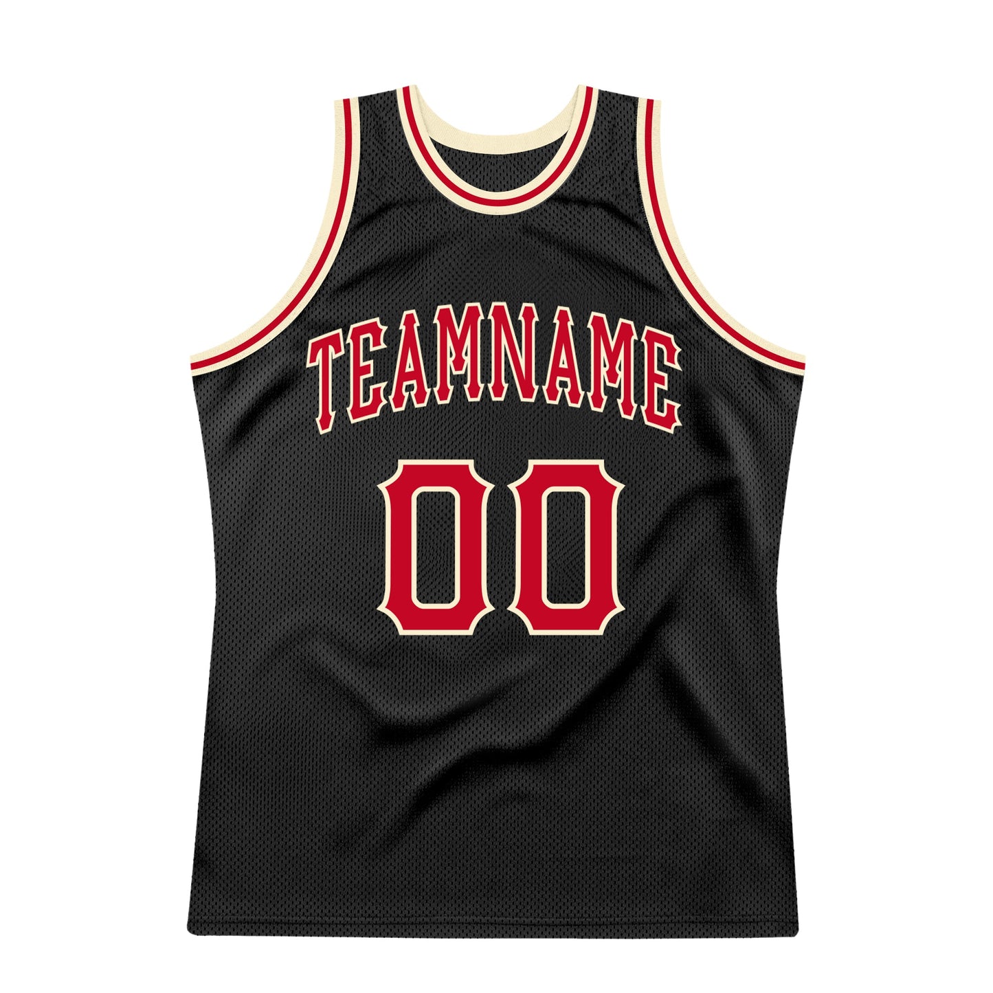 Custom Black Red-Cream Authentic Throwback Basketball Jersey view 5