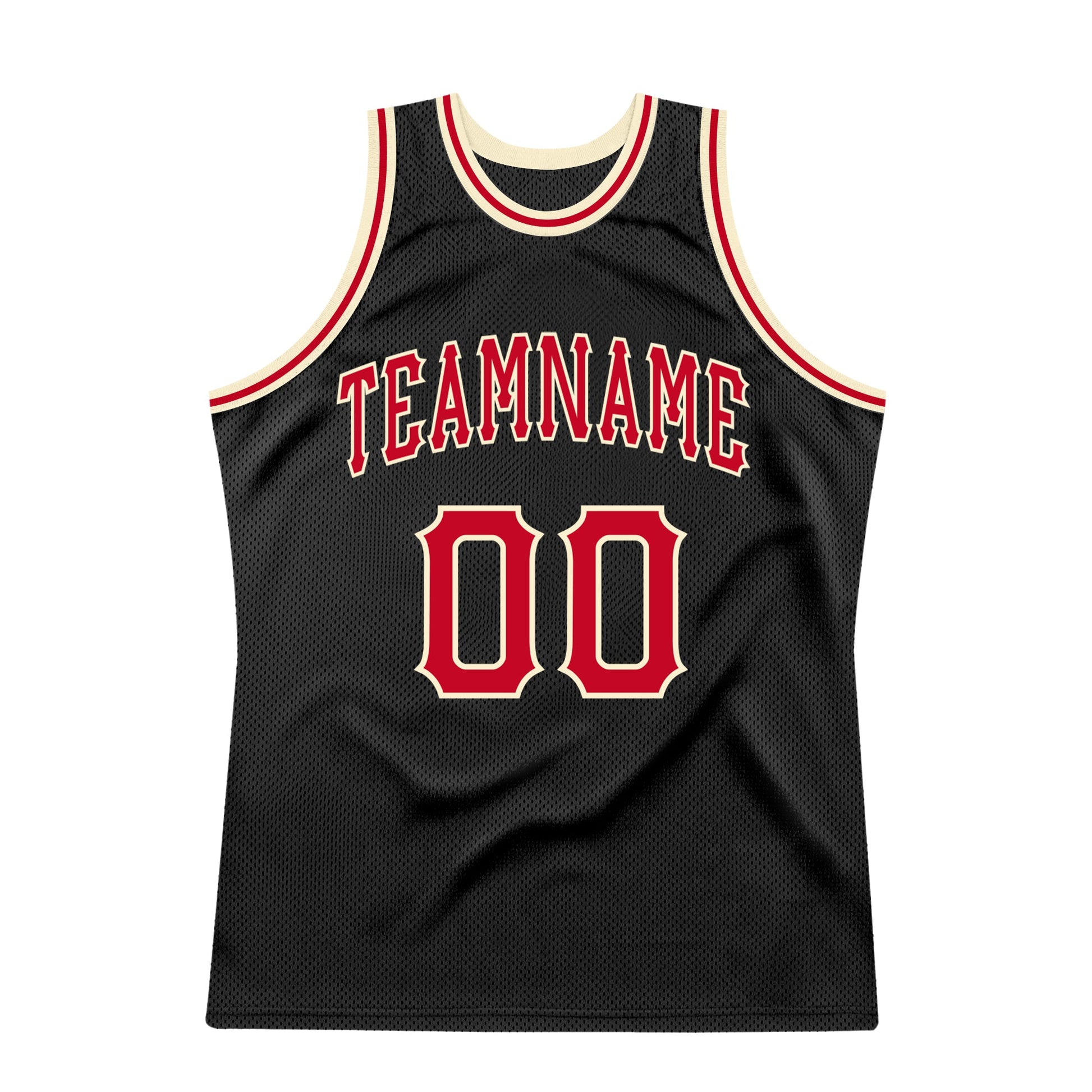 Custom Black Red-Cream Authentic Throwback Basketball Jersey view 5