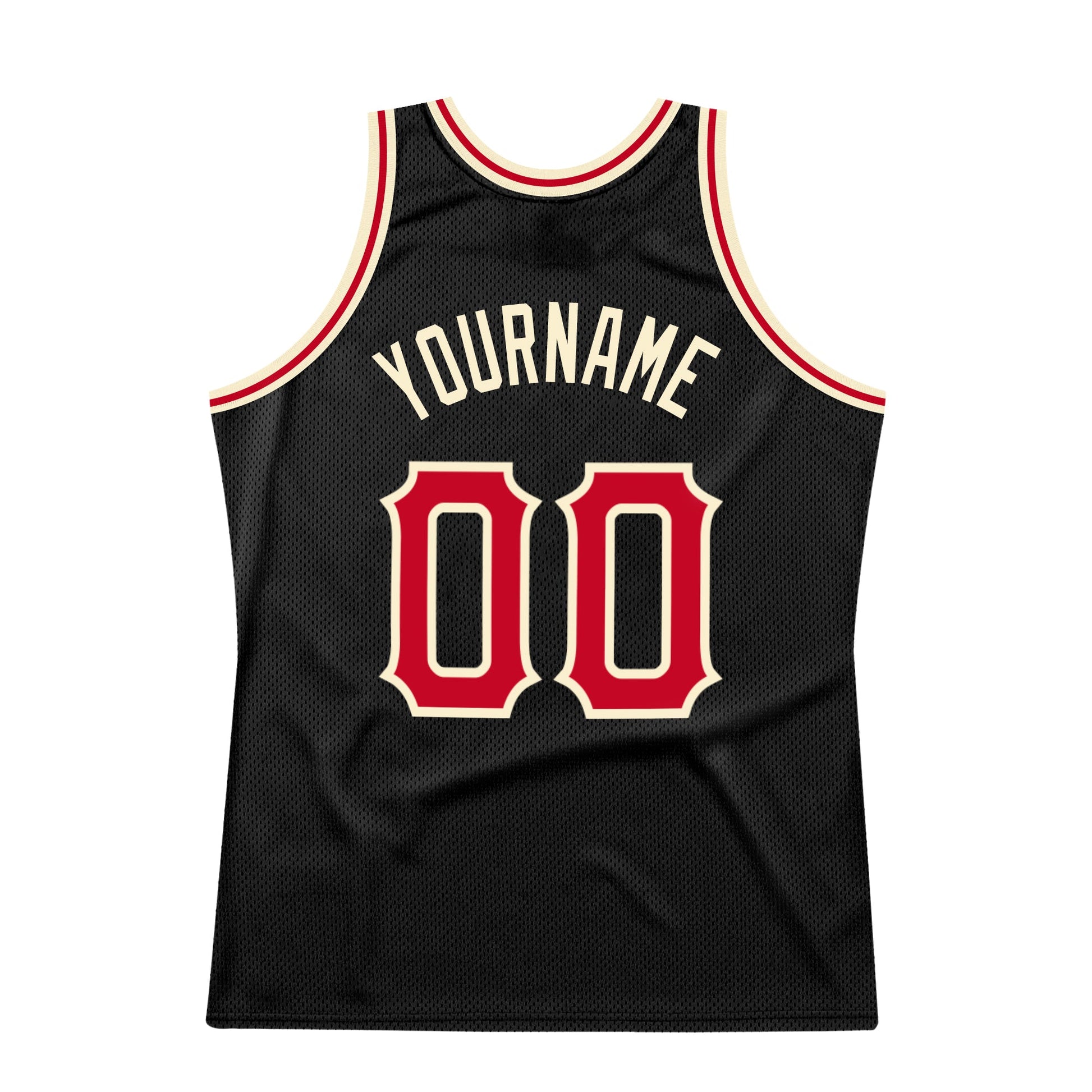 Custom Black Red-Cream Authentic Throwback Basketball Jersey view 6