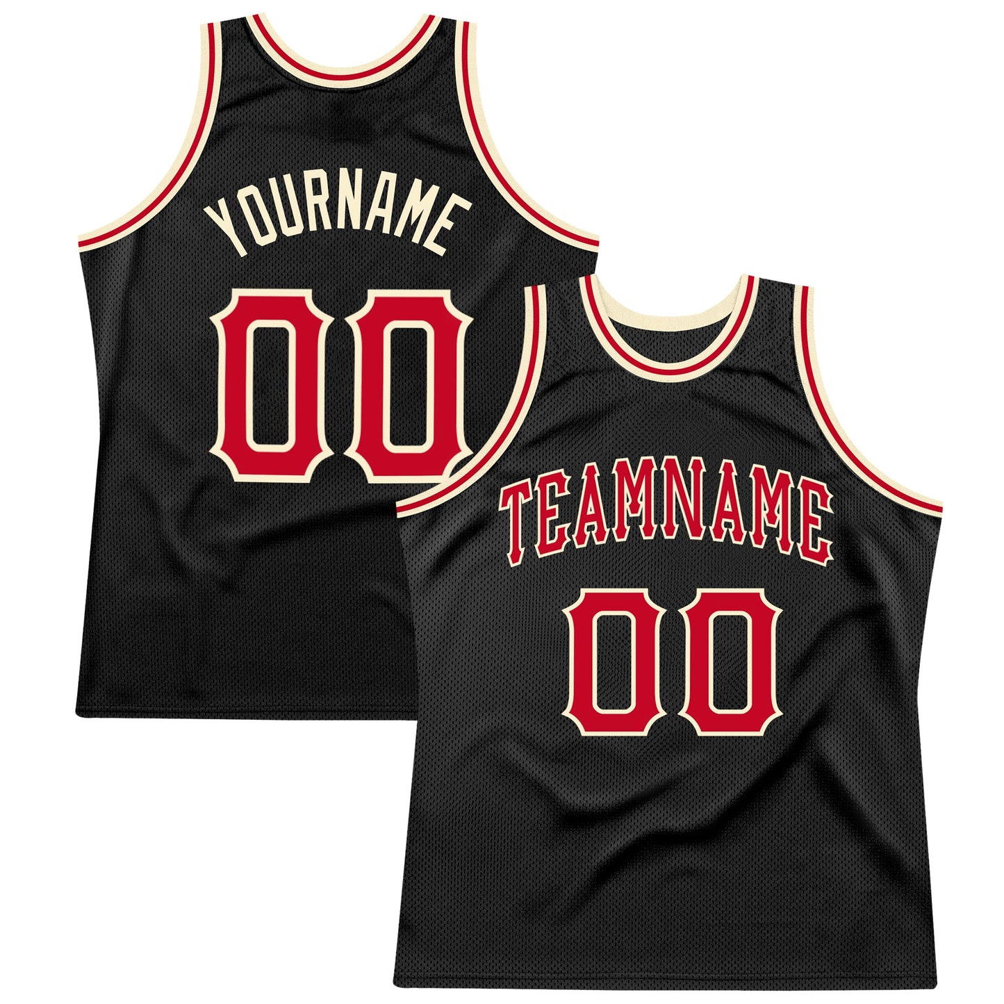 Custom Black Red-Cream Authentic Throwback Basketball Jersey - Main View
