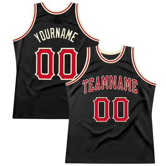 Custom Black Red-Cream Authentic Throwback Basketball Jersey - Main View