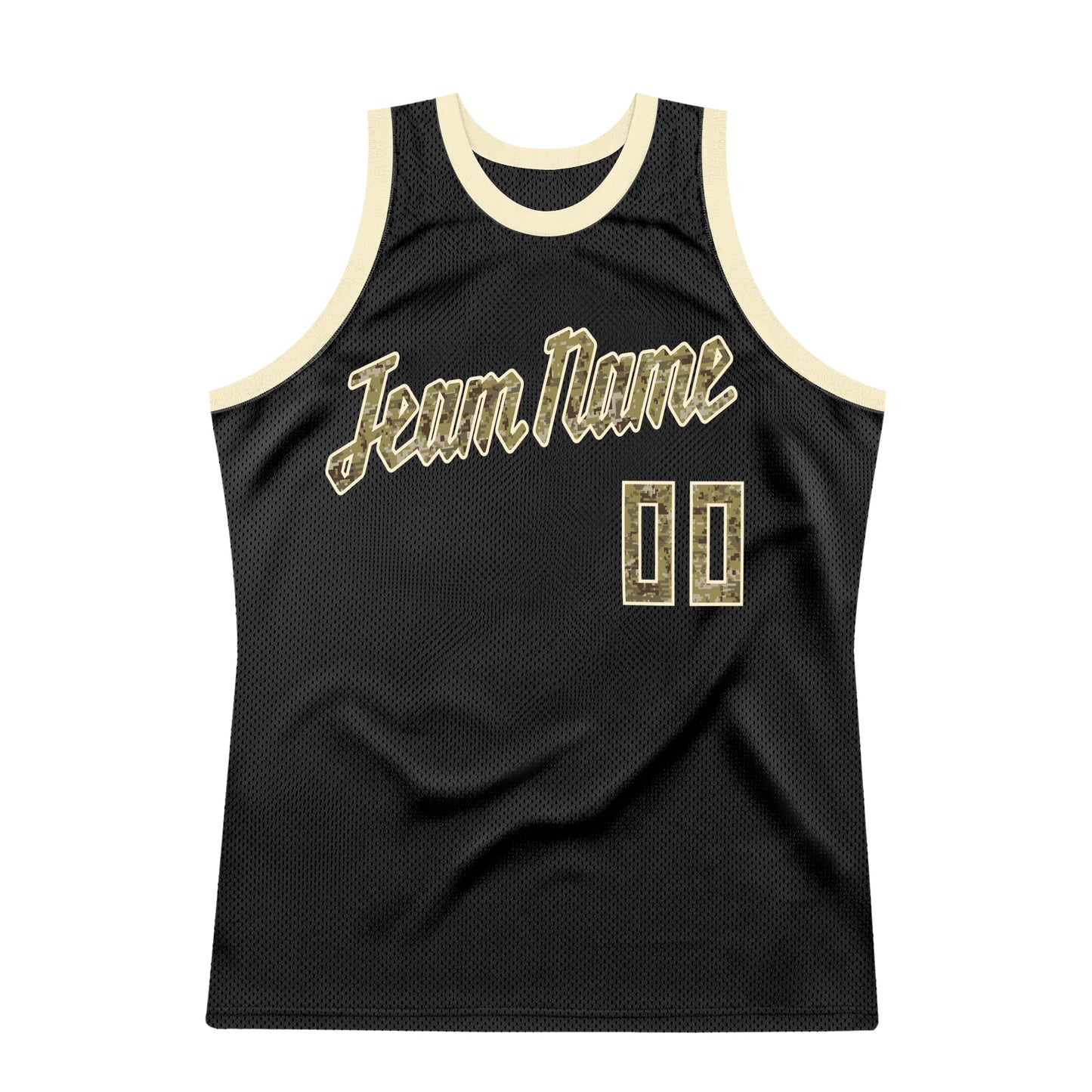 Custom Black Camo-Cream Authentic Throwback Basketball Jersey view 5