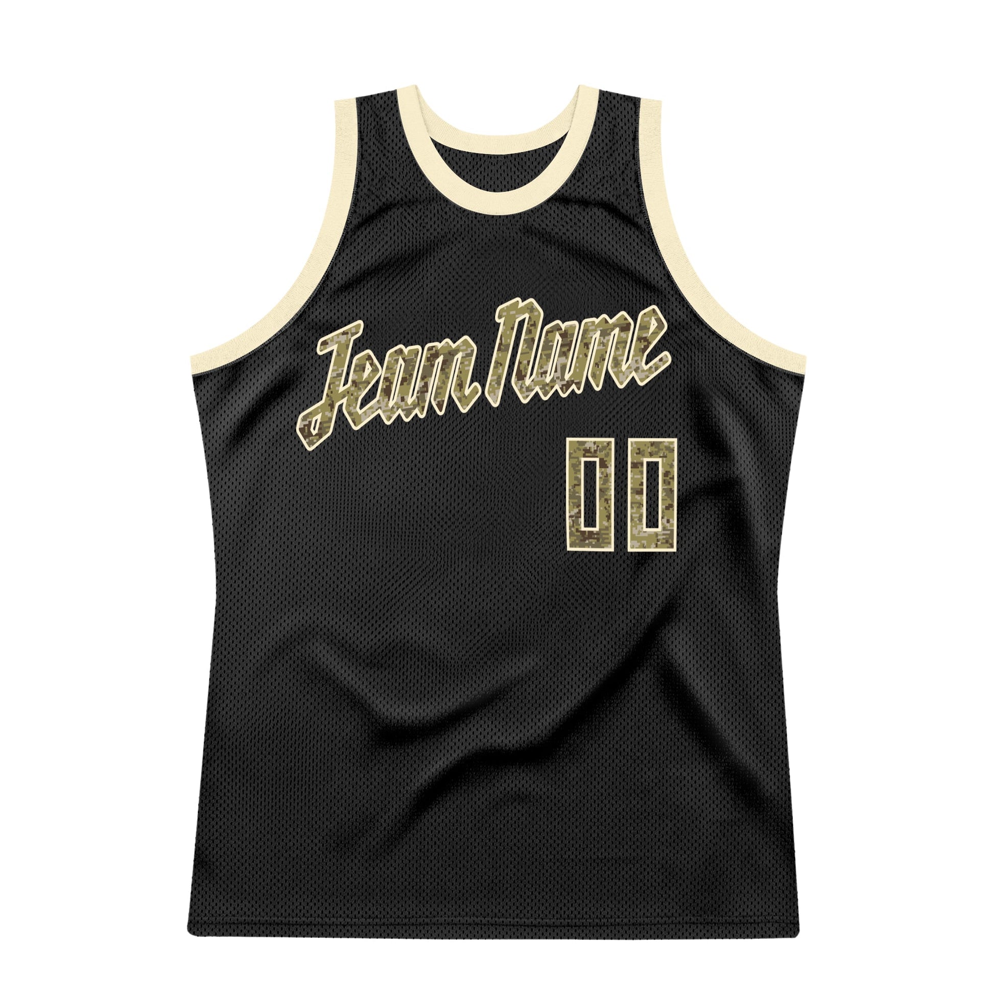 Custom Black Camo-Cream Authentic Throwback Basketball Jersey view 5