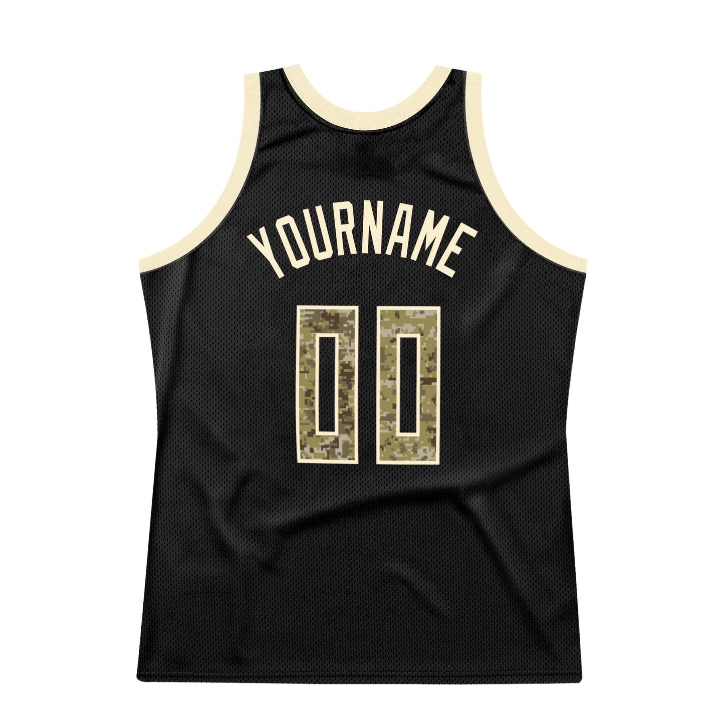 Custom Black Camo-Cream Authentic Throwback Basketball Jersey view 6