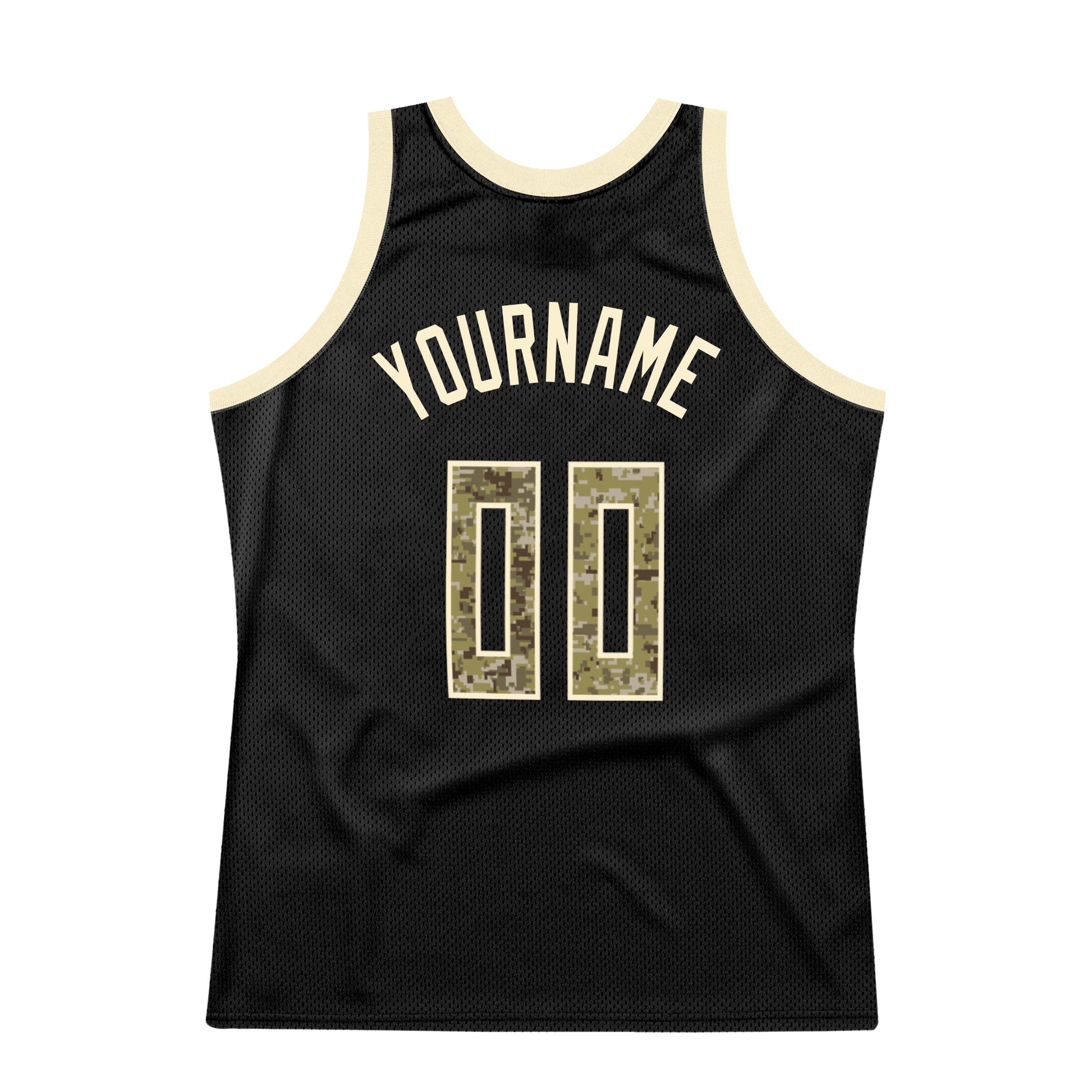 Custom Black Camo-Cream Authentic Throwback Basketball Jersey view 6