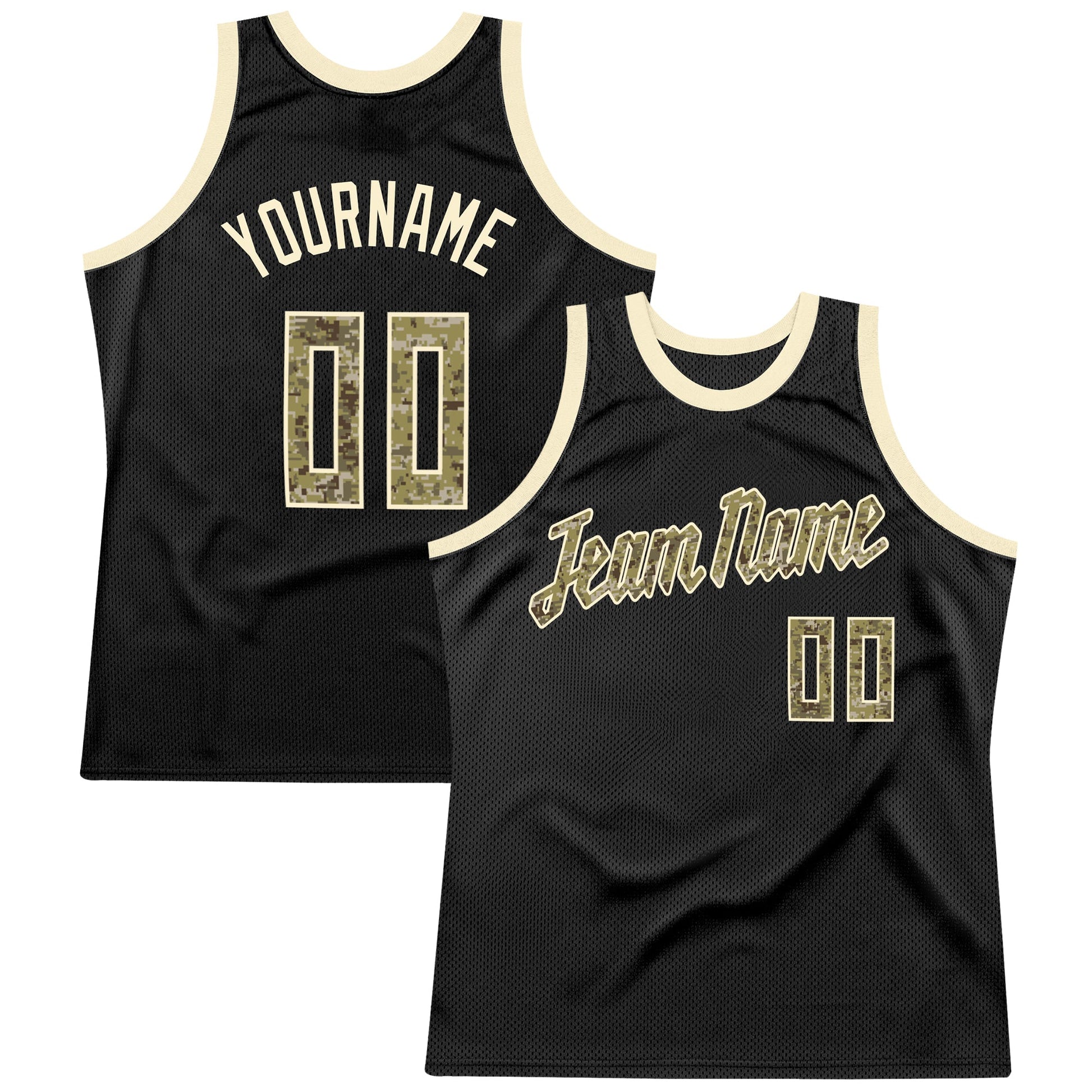 Custom Black Camo-Cream Authentic Throwback Basketball Jersey - Main View