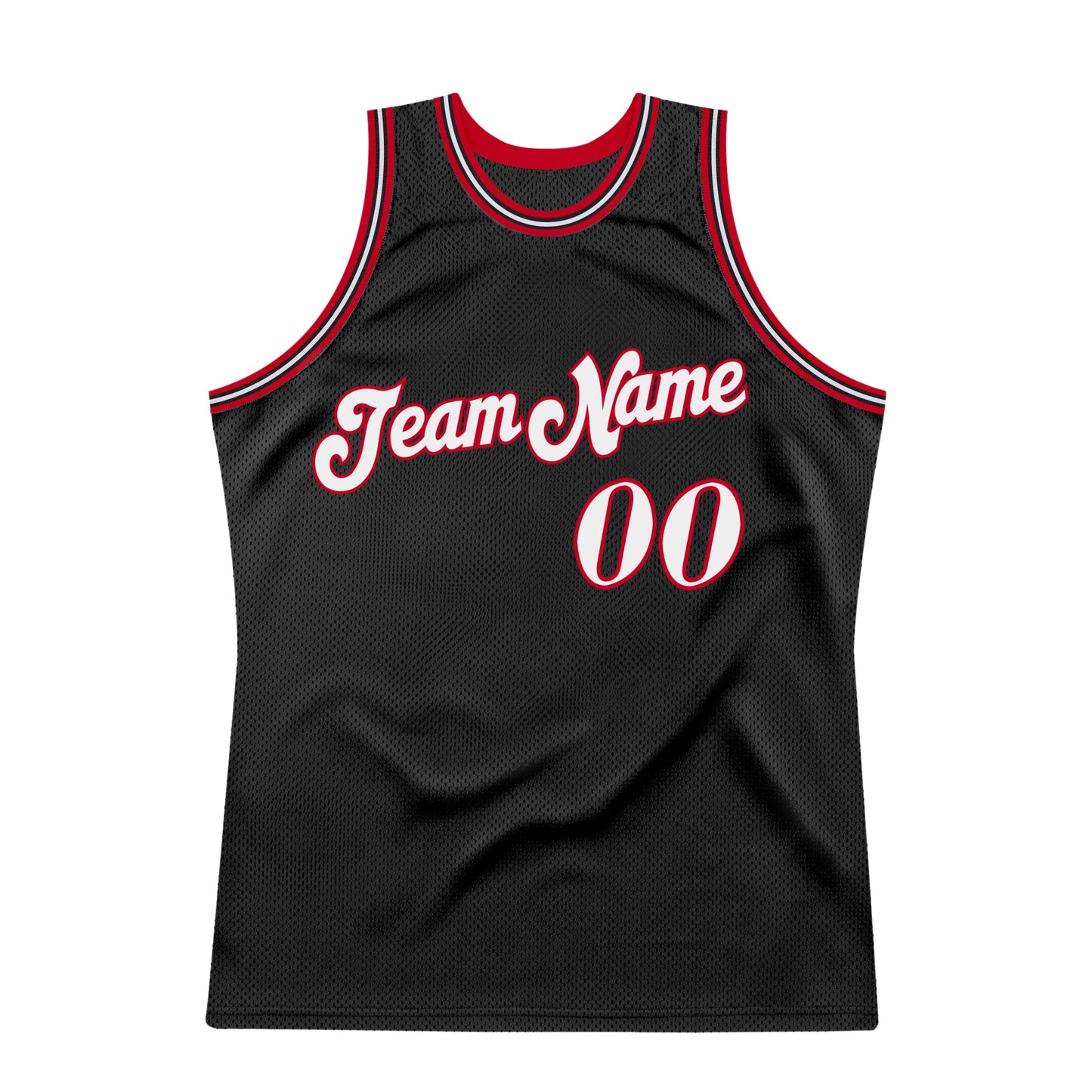 Custom Black White-Red Authentic Throwback Basketball Jersey view 5