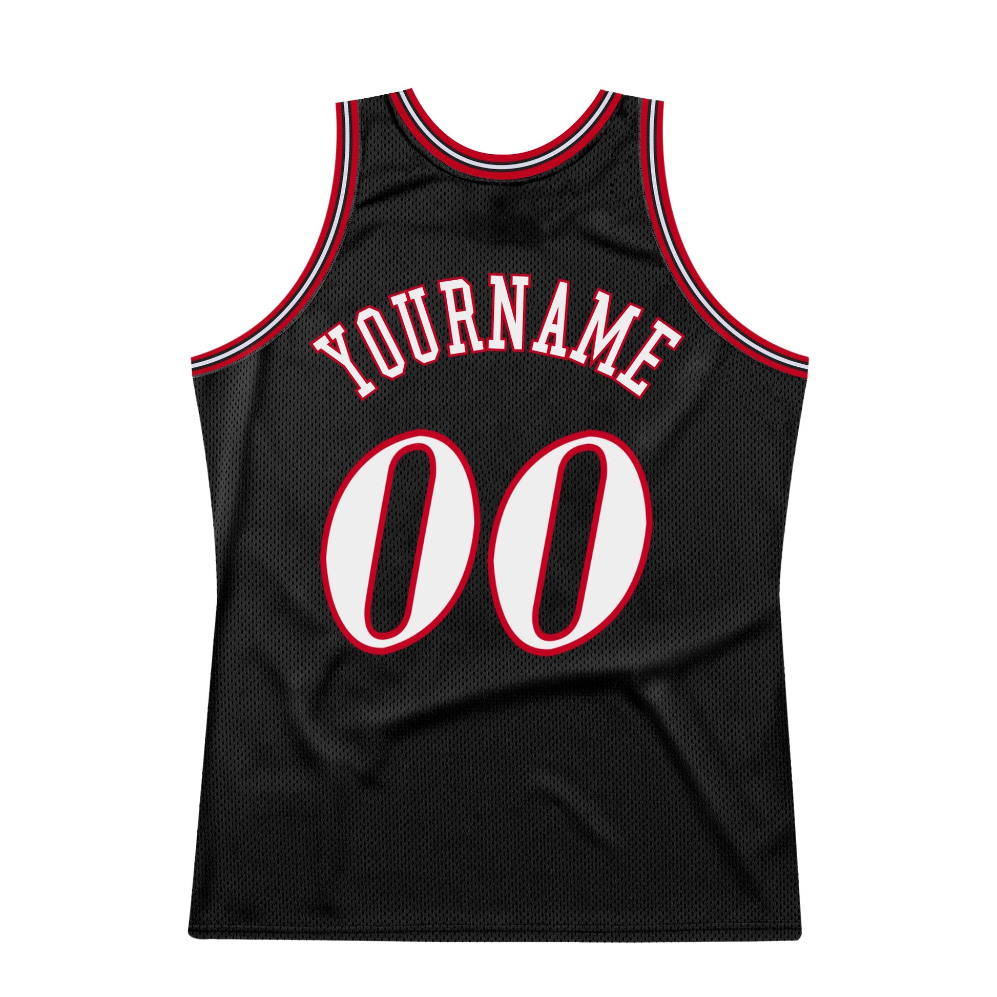 Custom Black White-Red Authentic Throwback Basketball Jersey view 6