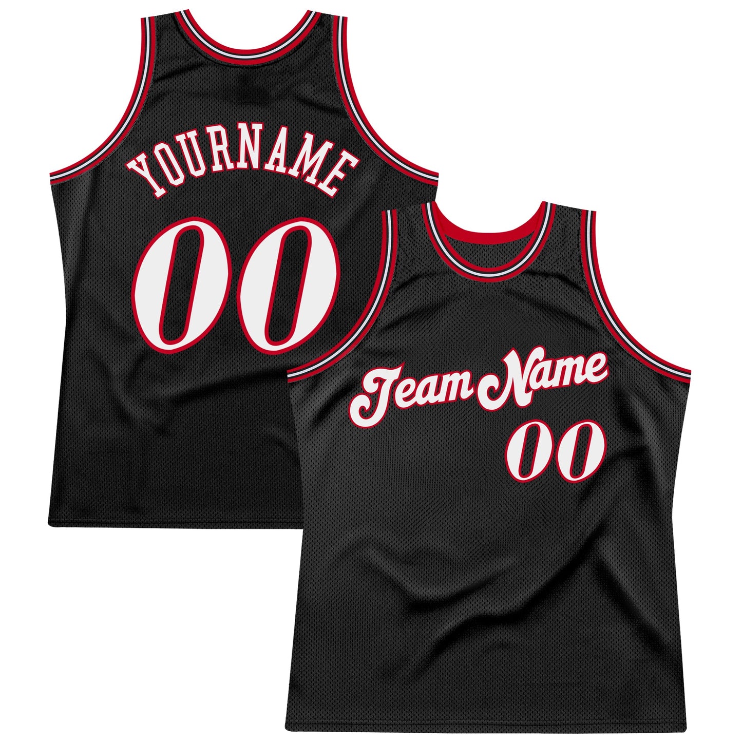 Custom Black White-Red Authentic Throwback Basketball Jersey - Main View