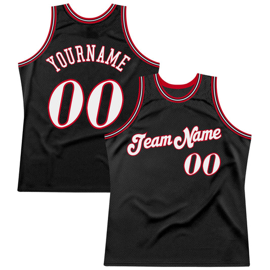 Custom Black White-Red Authentic Throwback Basketball Jersey - Main View