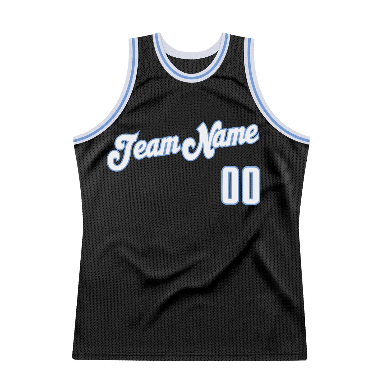 Custom Black White-Light Blue Authentic Throwback Basketball Jersey view 5