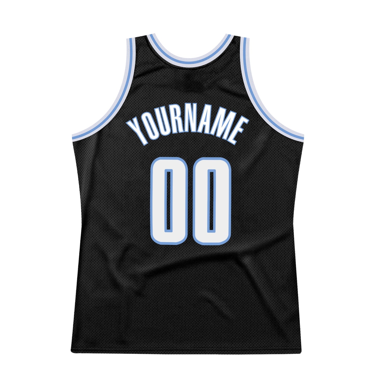 Custom Black White-Light Blue Authentic Throwback Basketball Jersey view 6