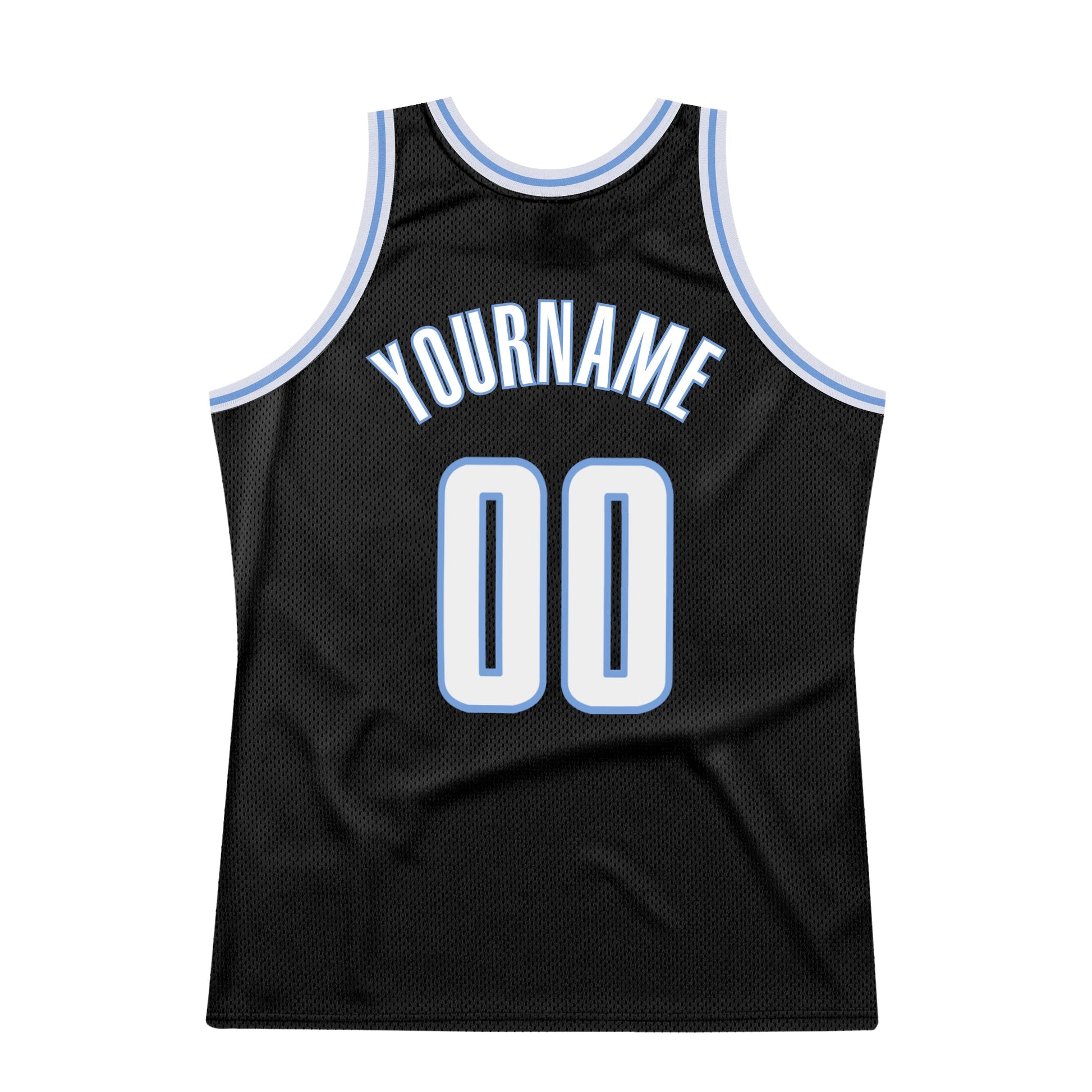 Custom Black White-Light Blue Authentic Throwback Basketball Jersey view 6