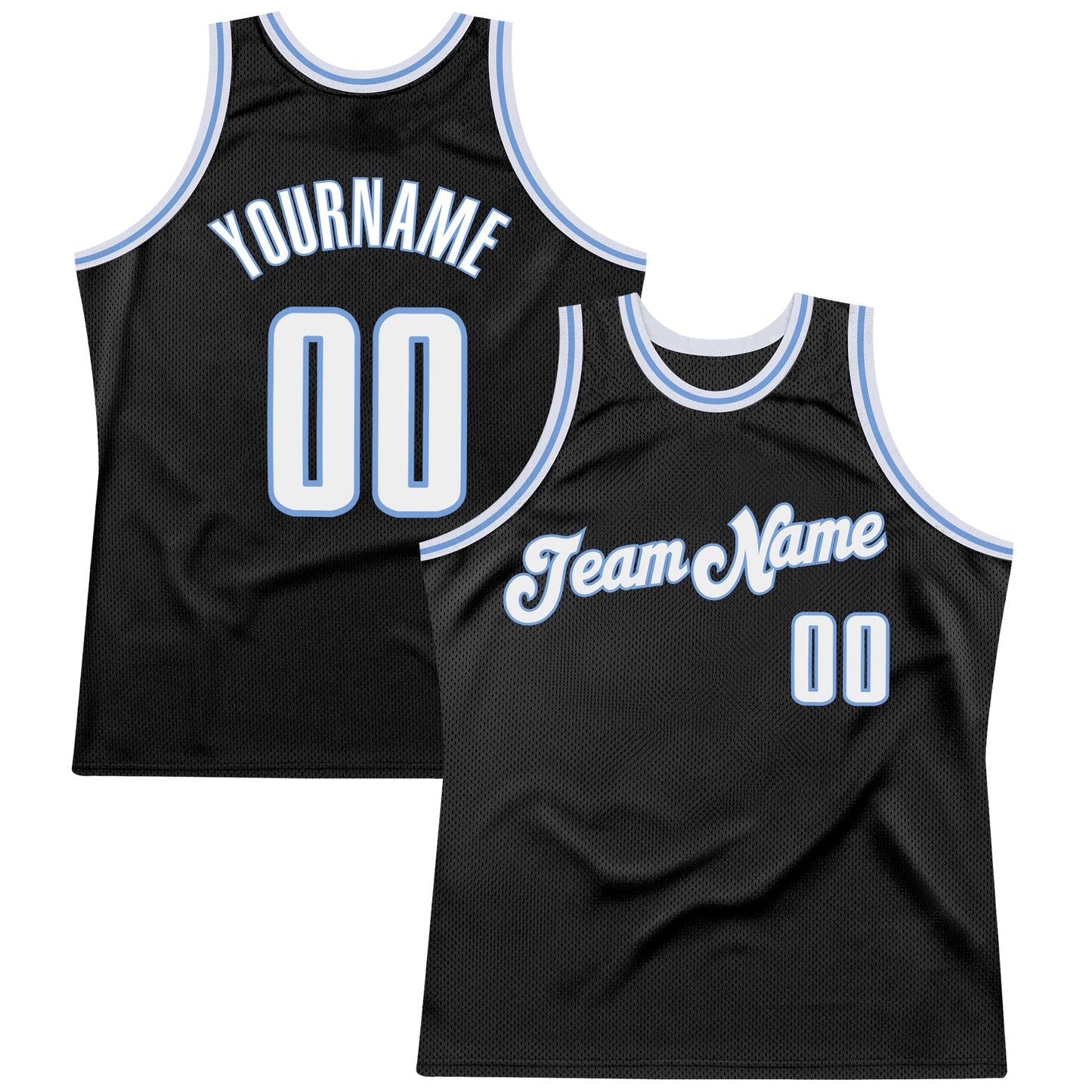 Custom Black White-Light Blue Authentic Throwback Basketball Jersey - Main View