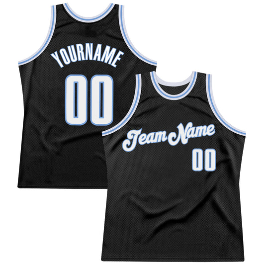 Custom Black White-Light Blue Authentic Throwback Basketball Jersey - Main View