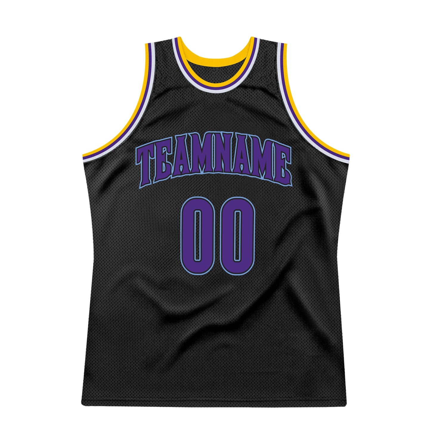 Custom Black Purple-Light Blue Authentic Throwback Basketball Jersey view 5