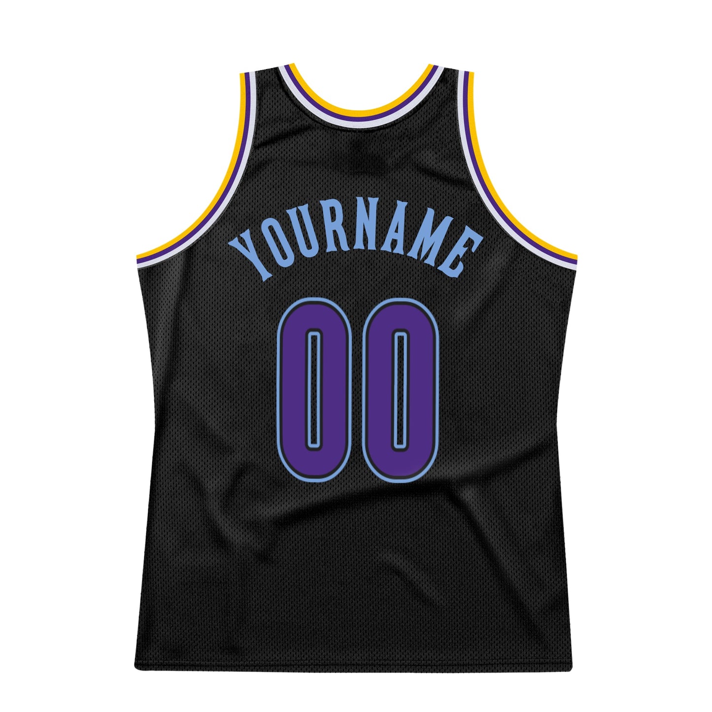 Custom Black Purple-Light Blue Authentic Throwback Basketball Jersey view 6