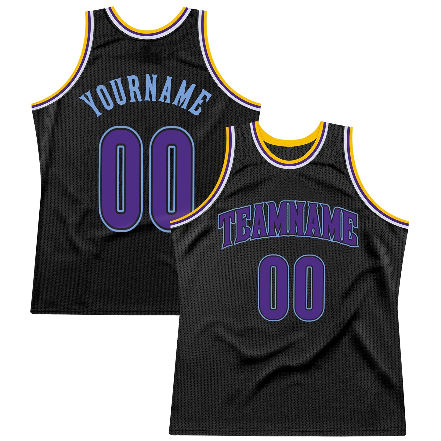 Custom Black Purple-Light Blue Authentic Throwback Basketball Jersey - Main View