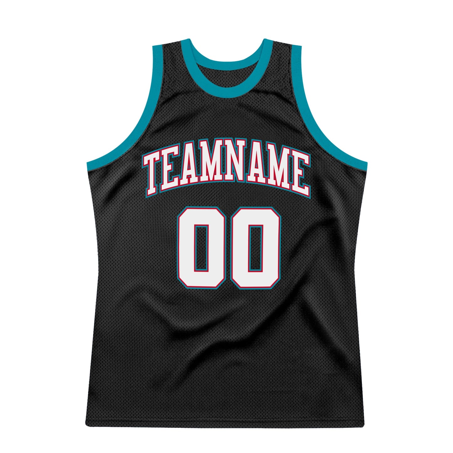Custom Black White-Teal Authentic Throwback Basketball Jersey view 5
