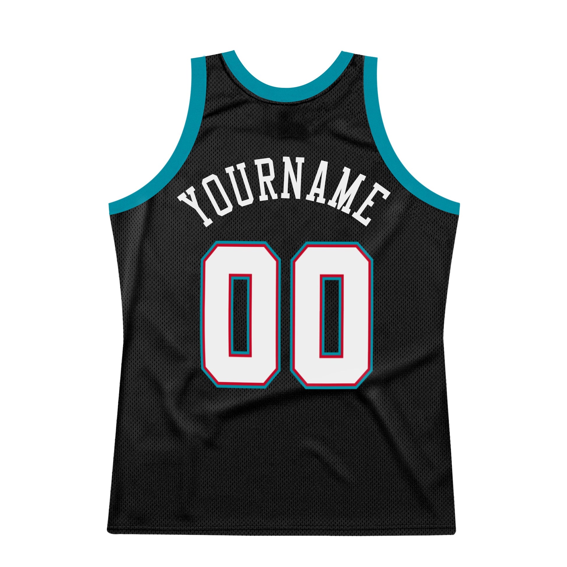 Custom Black White-Teal Authentic Throwback Basketball Jersey view 6