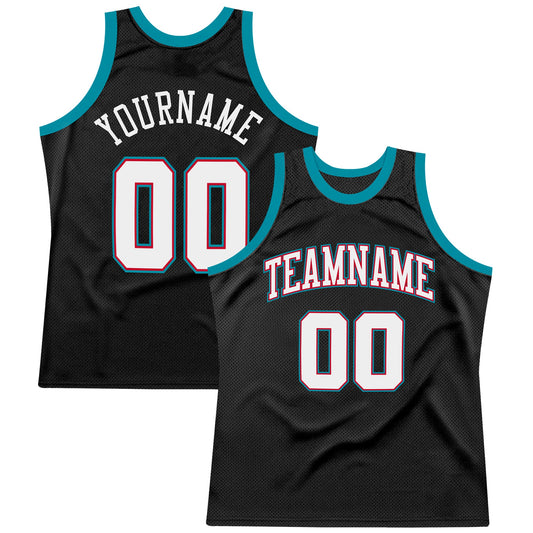 Custom Black White-Teal Authentic Throwback Basketball Jersey - Main View