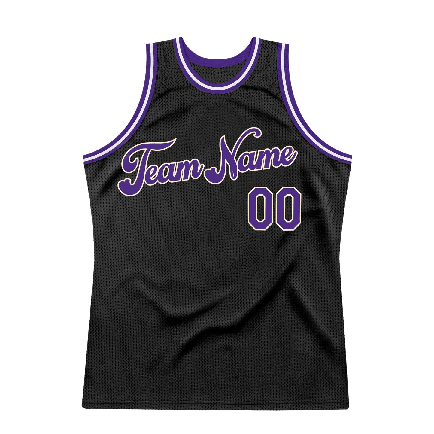 Custom Black Purple-Cream Authentic Throwback Basketball Jersey view 6