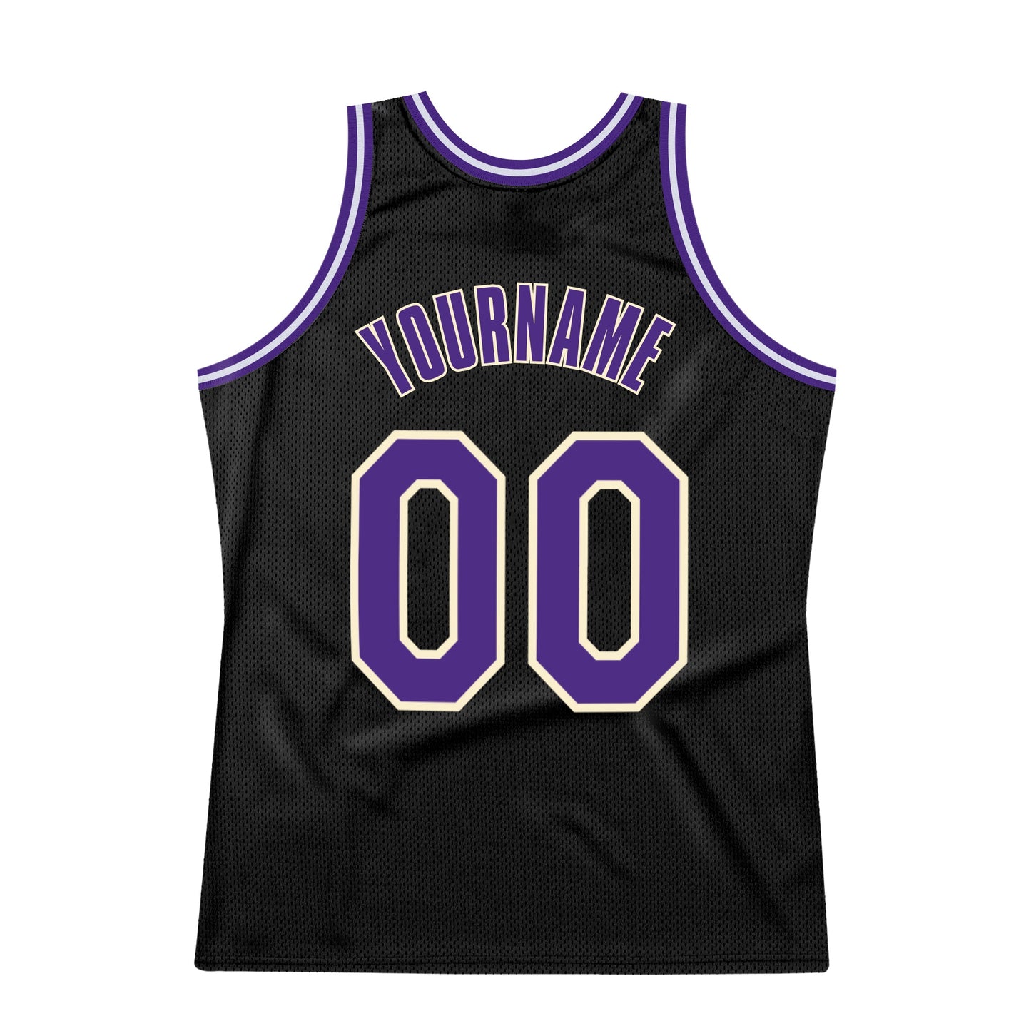 Custom Black Purple-Cream Authentic Throwback Basketball Jersey view 7