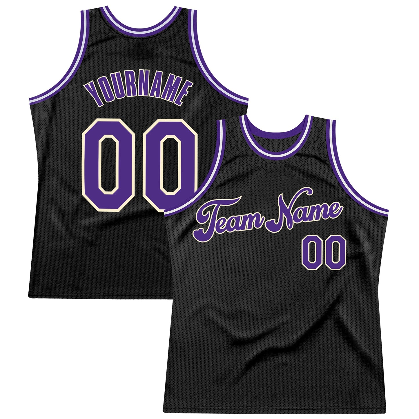 Custom Black Purple-Cream Authentic Throwback Basketball Jersey - Main View