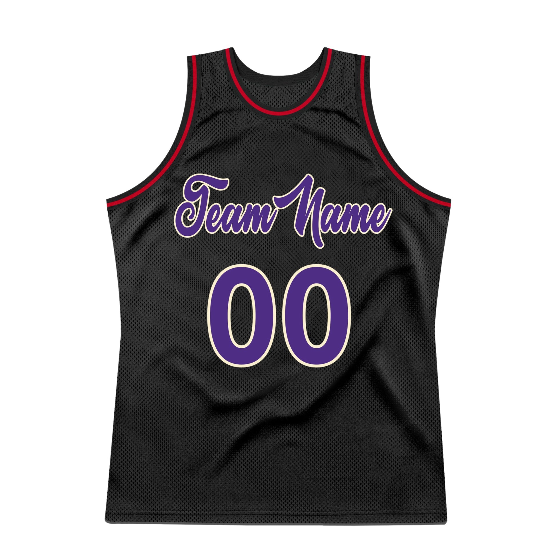 Custom Black Purple-Red Authentic Throwback Basketball Jersey view 5
