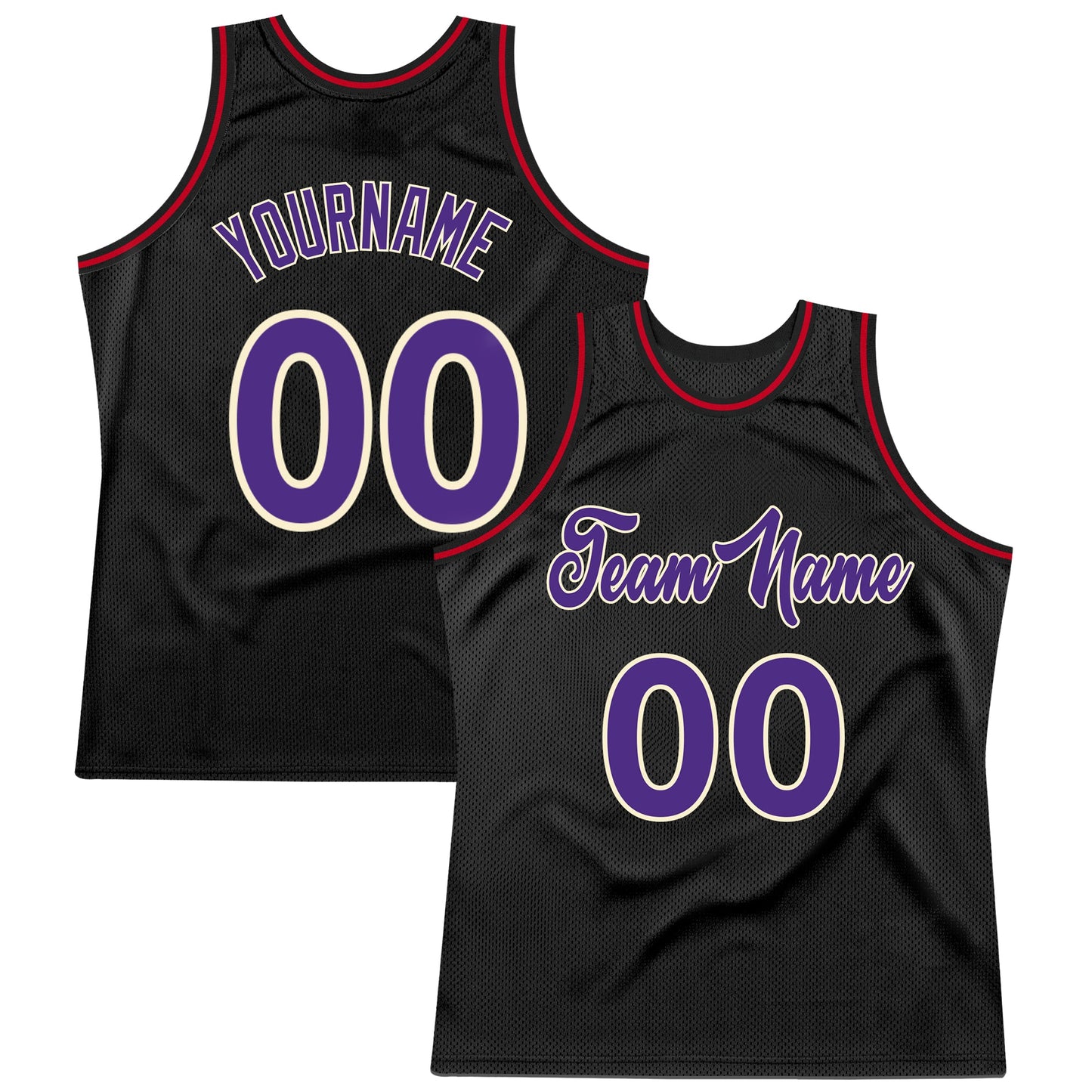 Custom Black Purple-Red Authentic Throwback Basketball Jersey - Main View