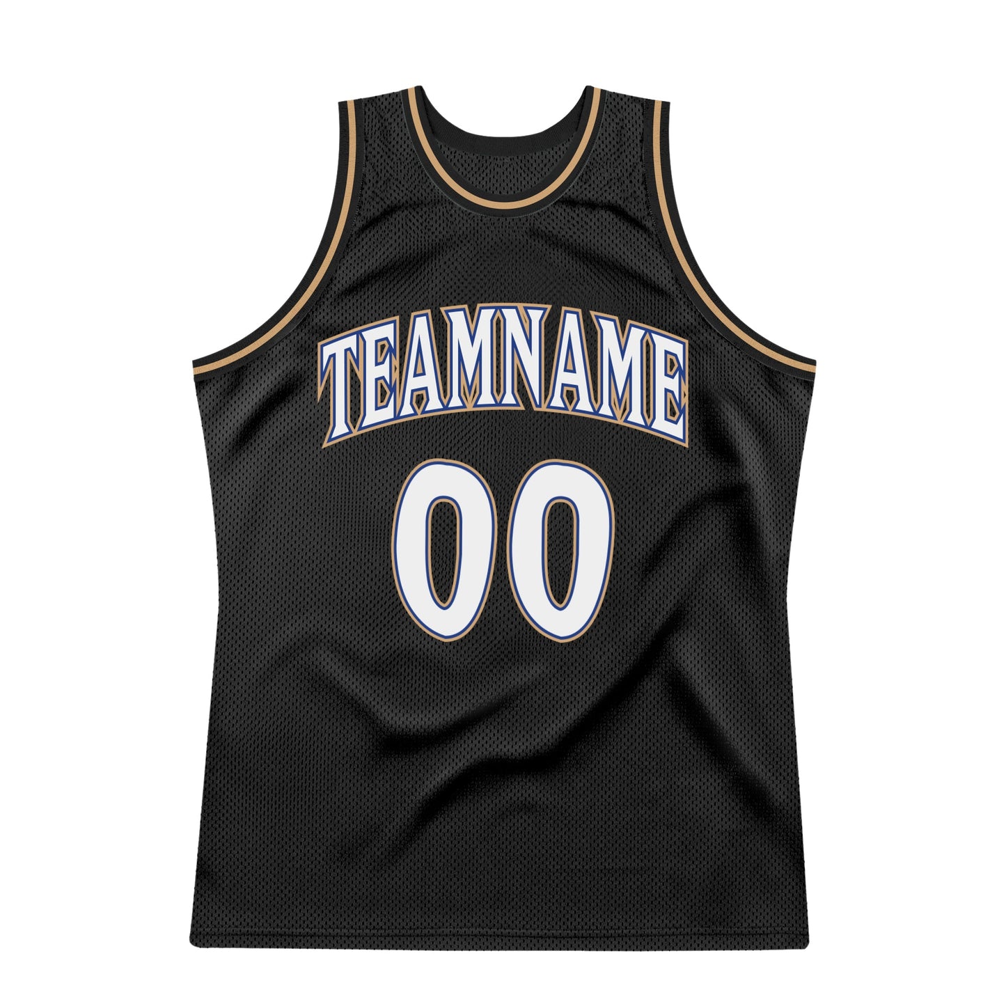 Custom Black White-Old Gold Authentic Throwback Basketball Jersey view 5