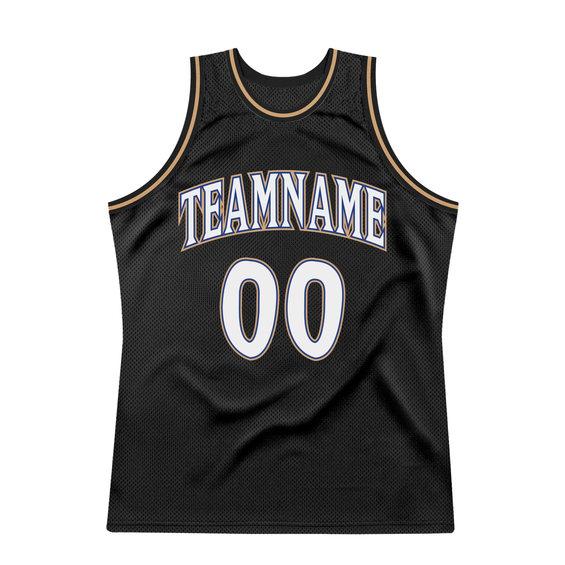 Custom Black White-Old Gold Authentic Throwback Basketball Jersey view 5