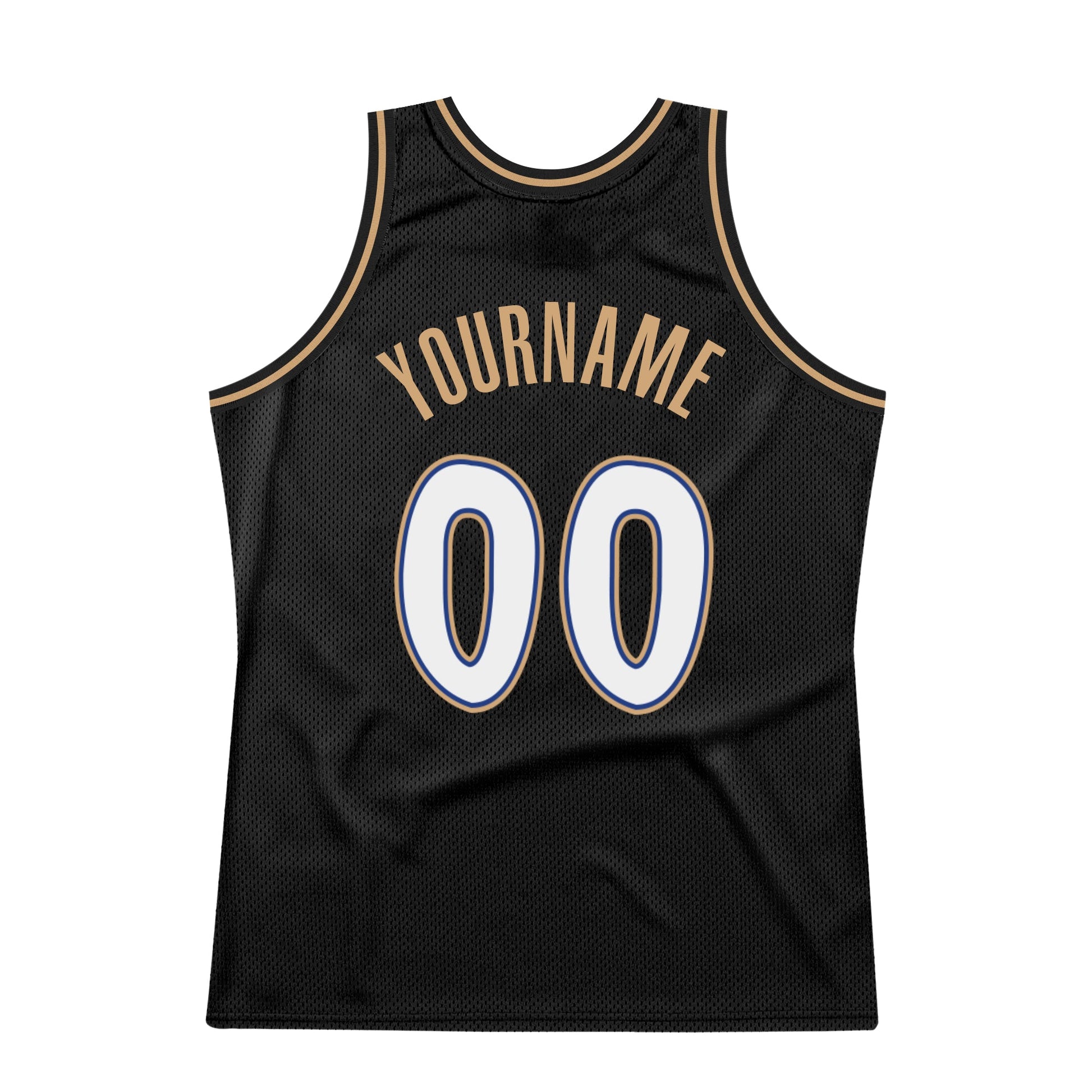 Custom Black White-Old Gold Authentic Throwback Basketball Jersey view 6