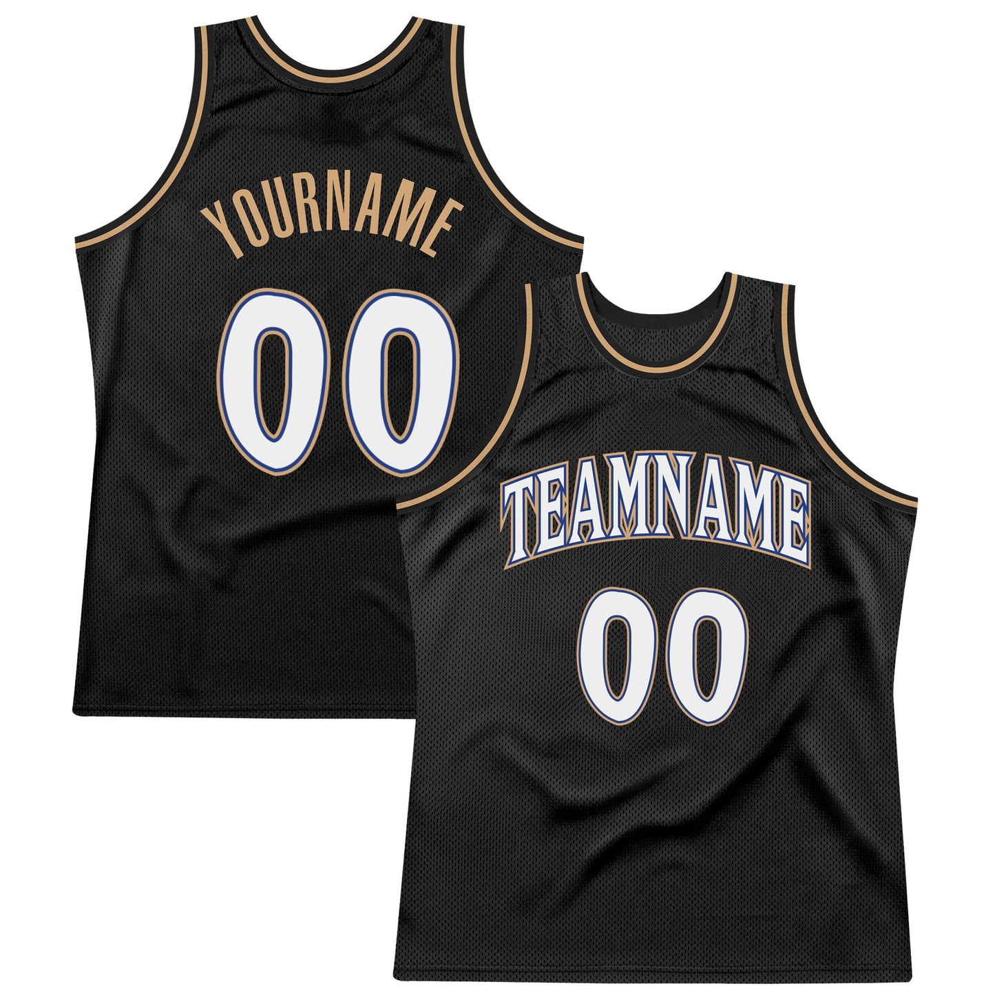 Custom Black White-Old Gold Authentic Throwback Basketball Jersey - Main View