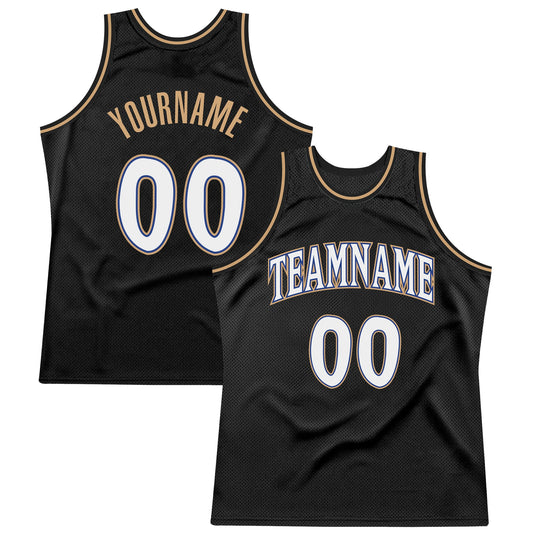 Custom Black White-Old Gold Authentic Throwback Basketball Jersey - Main View