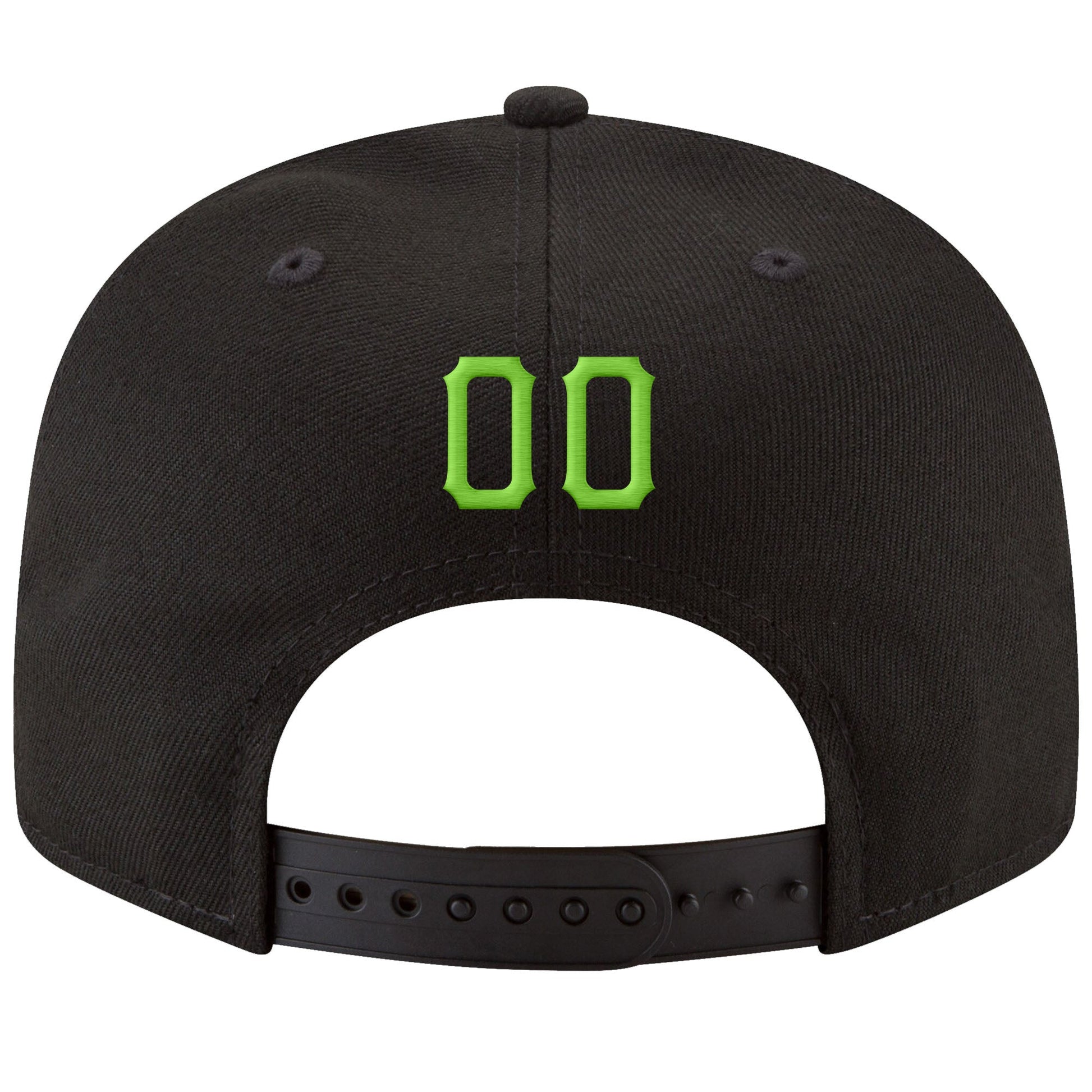 Custom Black Neon Green-White Stitched Adjustable Snapback Hat view 3
